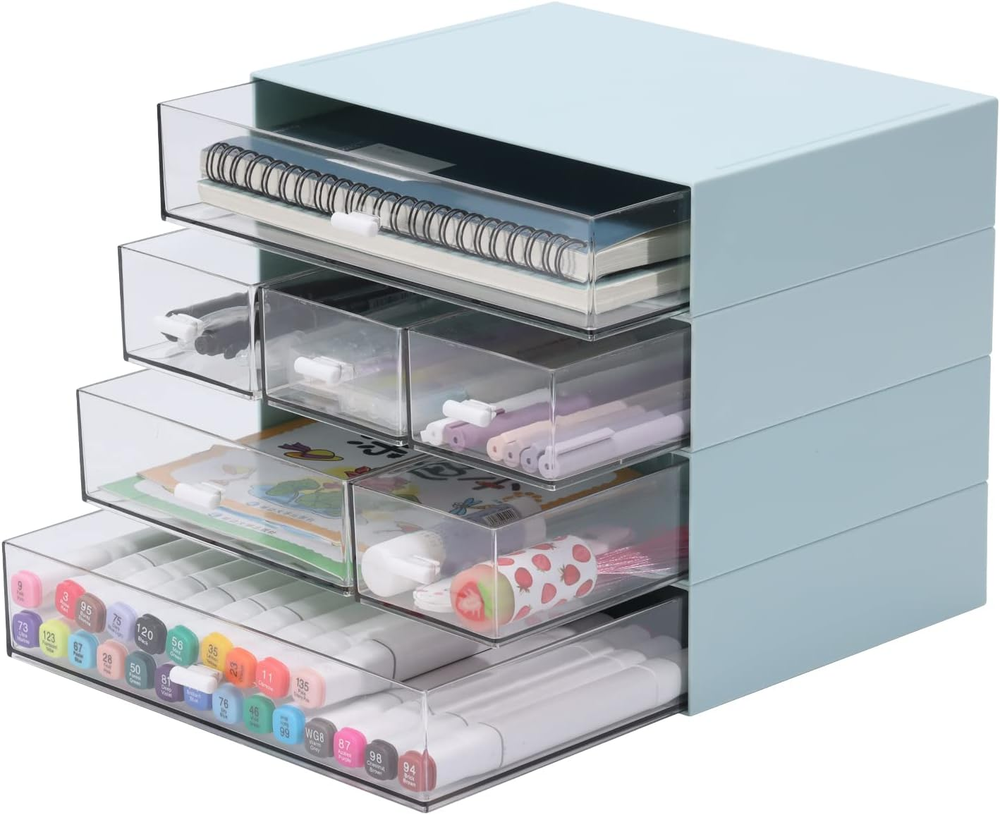Desk Craft Organizer and Storage with 7 Flat Drawers, Stackable Plastic Desktop
