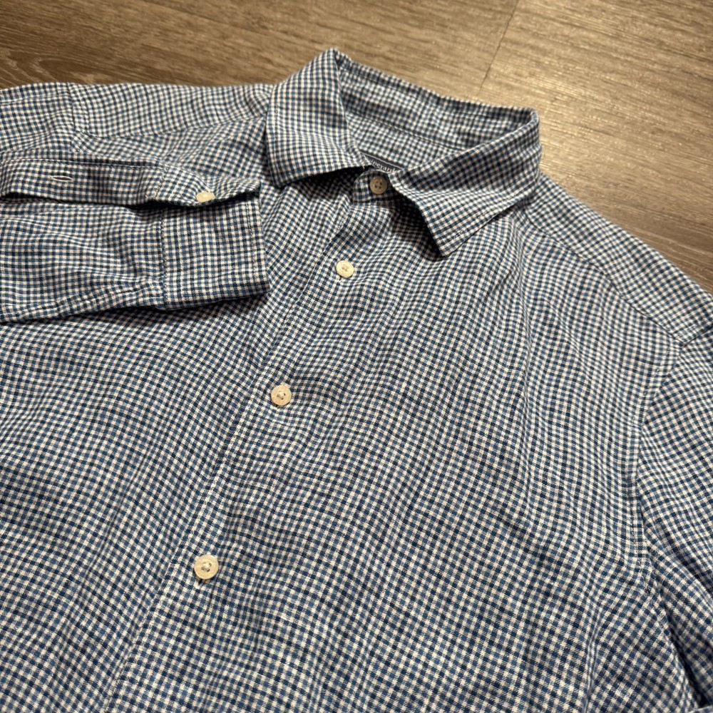 Vineyard Vines Shirt Mens Medium Blue Plaid 100% Linen Long Sleeve Button Up
