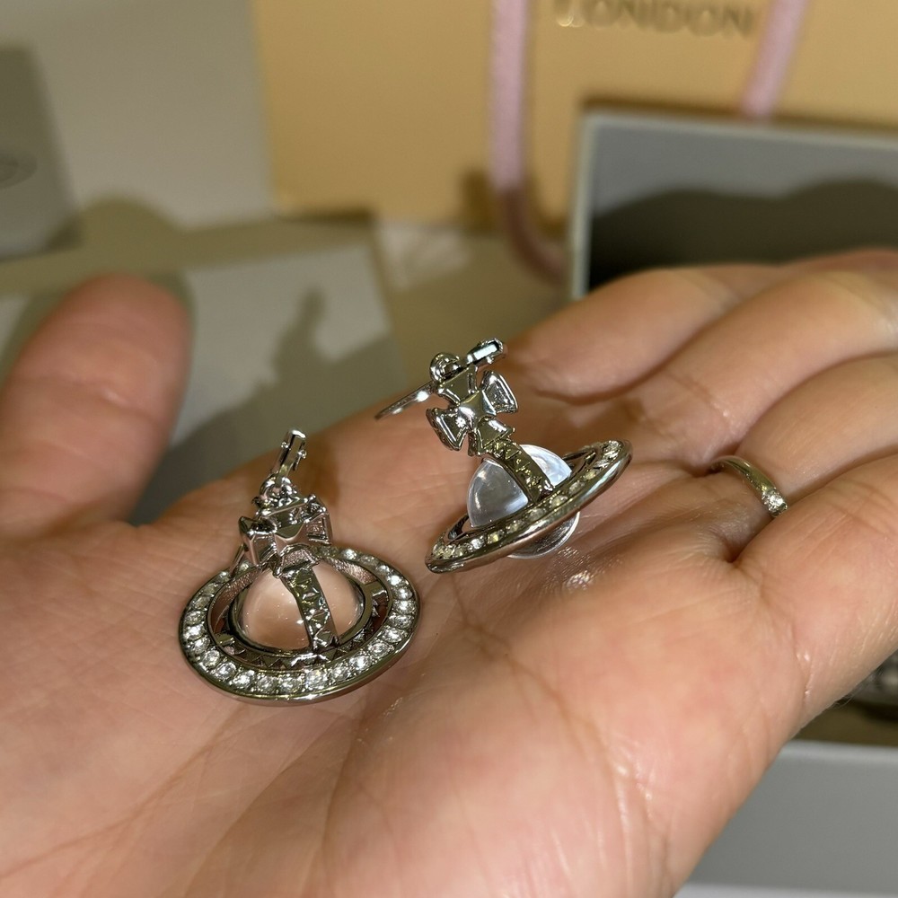 Vivienne Westwood nana saturn Orb Drop Earrings Silver Tone  One Pair With Box