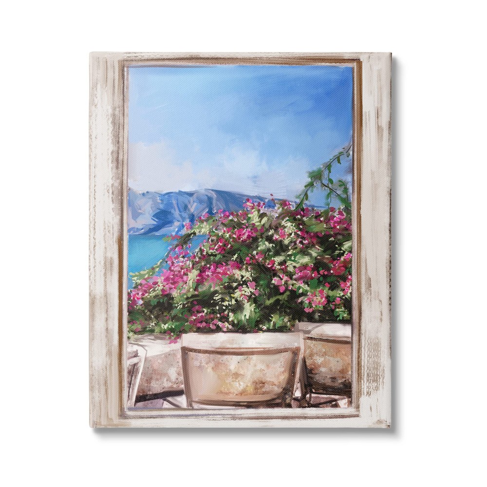 Through Window Seaside Flower Garden Canvas Wall Art by Zi