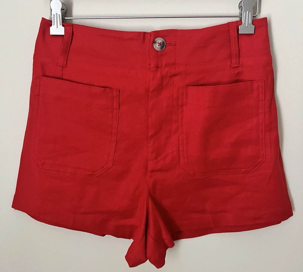 Anthropologie Maeve Womens Colette Shorts Sz 28 Red Pockets Linen Blend NWOT