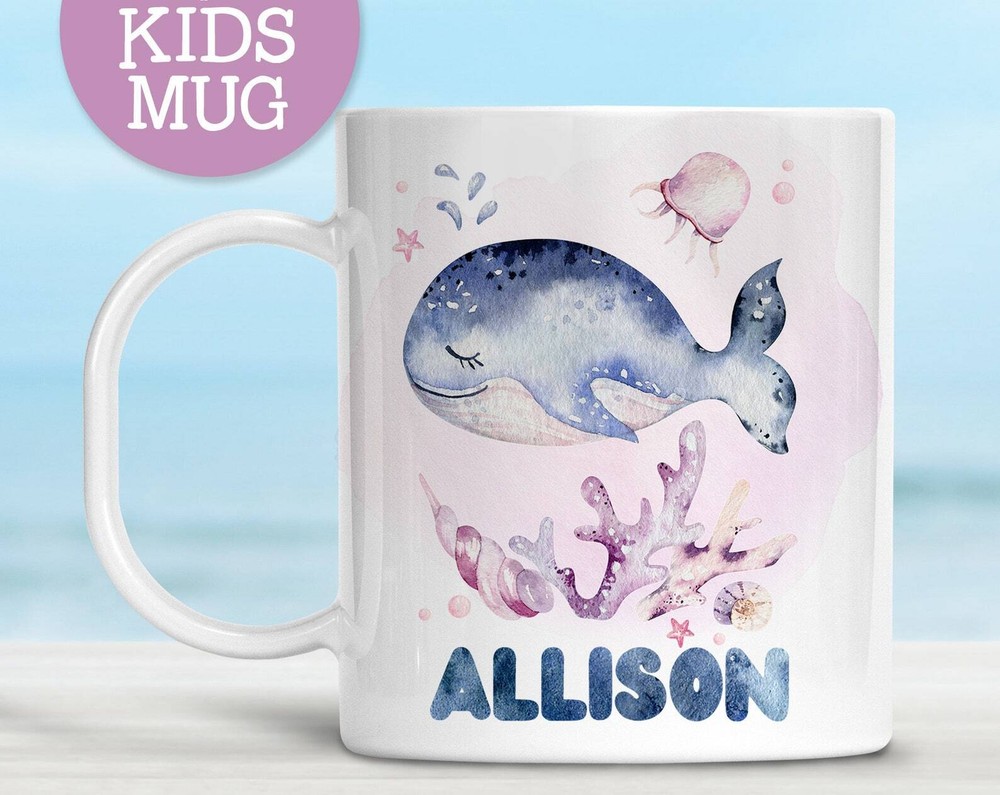 Kids Personalized Whale Mug Under The Sea Animals Cute Dishwasher Safe