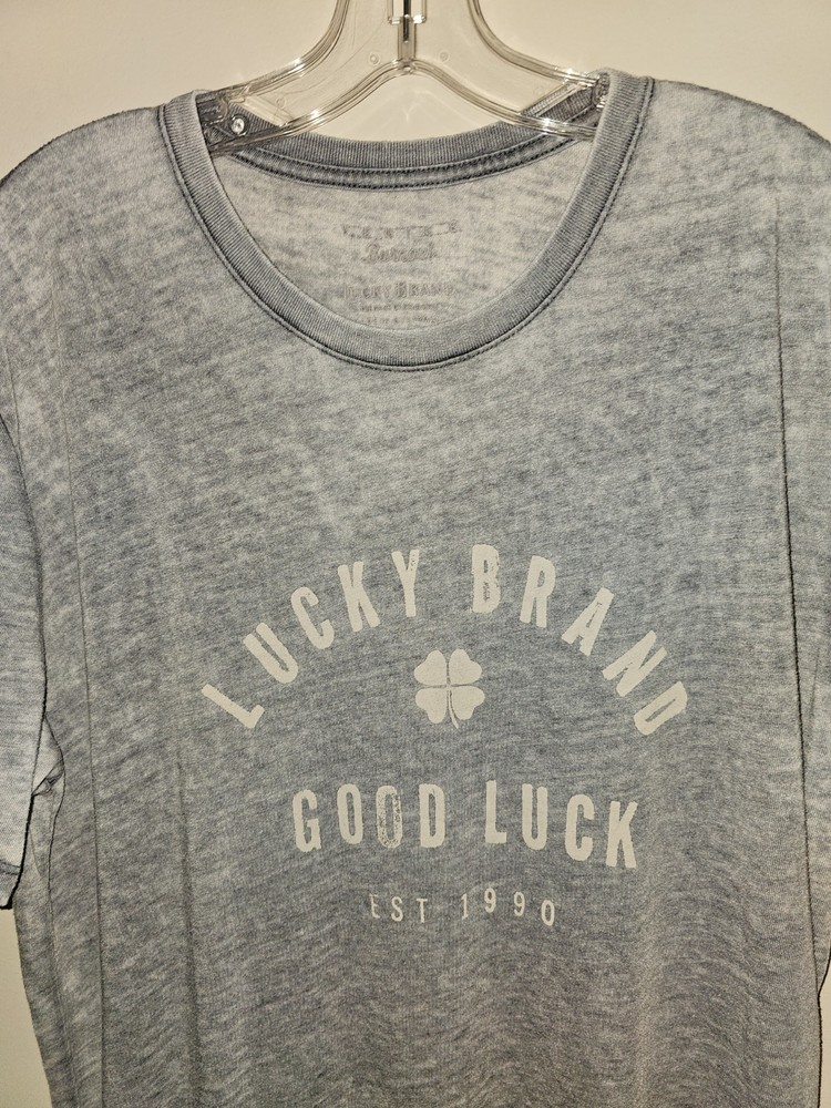 Lucky Brand Venice Burnout Good Luck Large Mens Gray Graphic Logo Tshirt