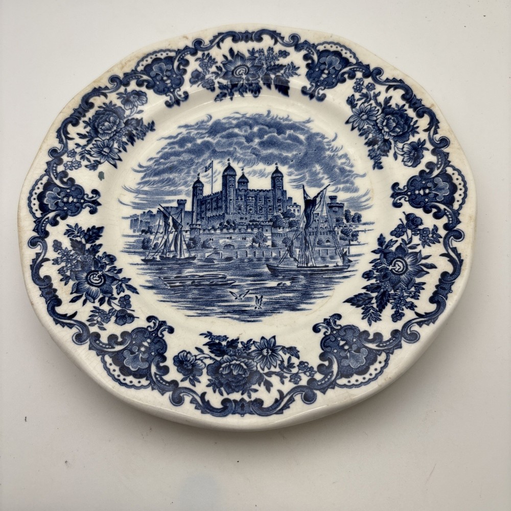 Enoch Wedgwood Tunstall Blue and White Saucer Royal Homes of Britain England 1pc
