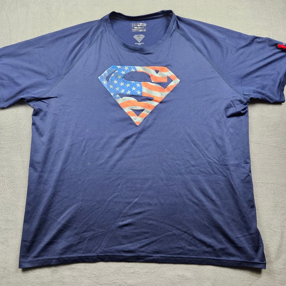 Under Armour Superman Compression Shirt Mens 3XL Navy Blue USA Flag Design