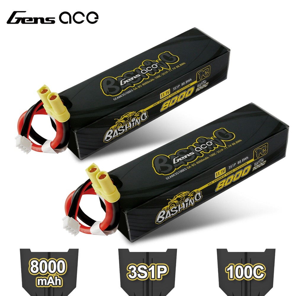 2x Gens Ace Bashing Pro 11.1V 100C 3S 8000mah Lipo Battery W/ EC5 Plug For ARRMA-image