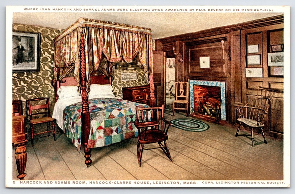 Postcard MA Lexington Hancock Clarke House Adams Room Phostint Vintage PC N2626
