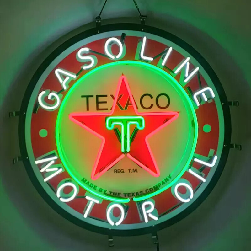 Vintage Texaco HD Vivid Neon Gas Sign 18x18 Light for Man Cave Garage Bar  