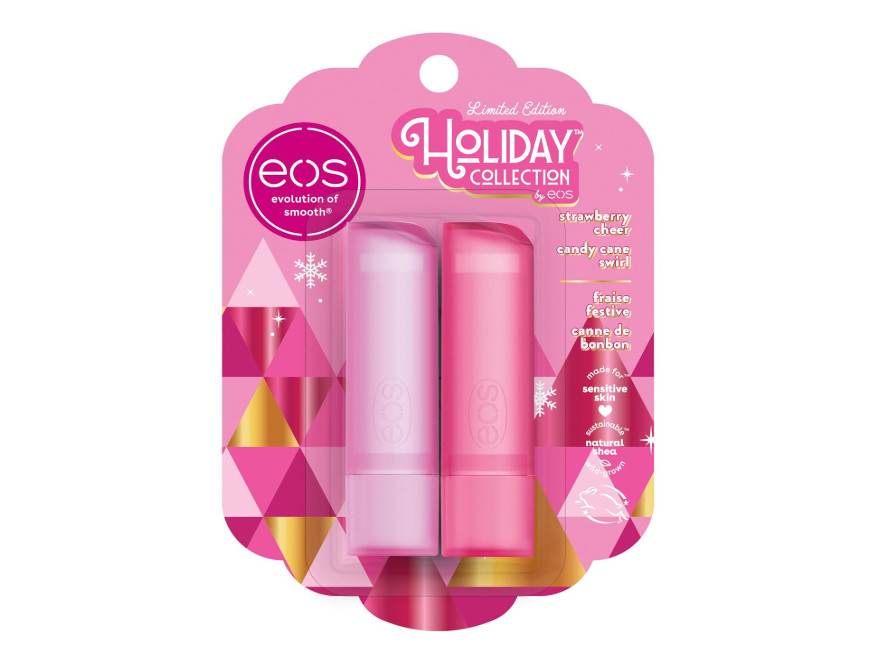 Eos Limited Edition Holiday ( 2X Lip Balm ) Strawberry Cheer, Candy Cane Swirl!