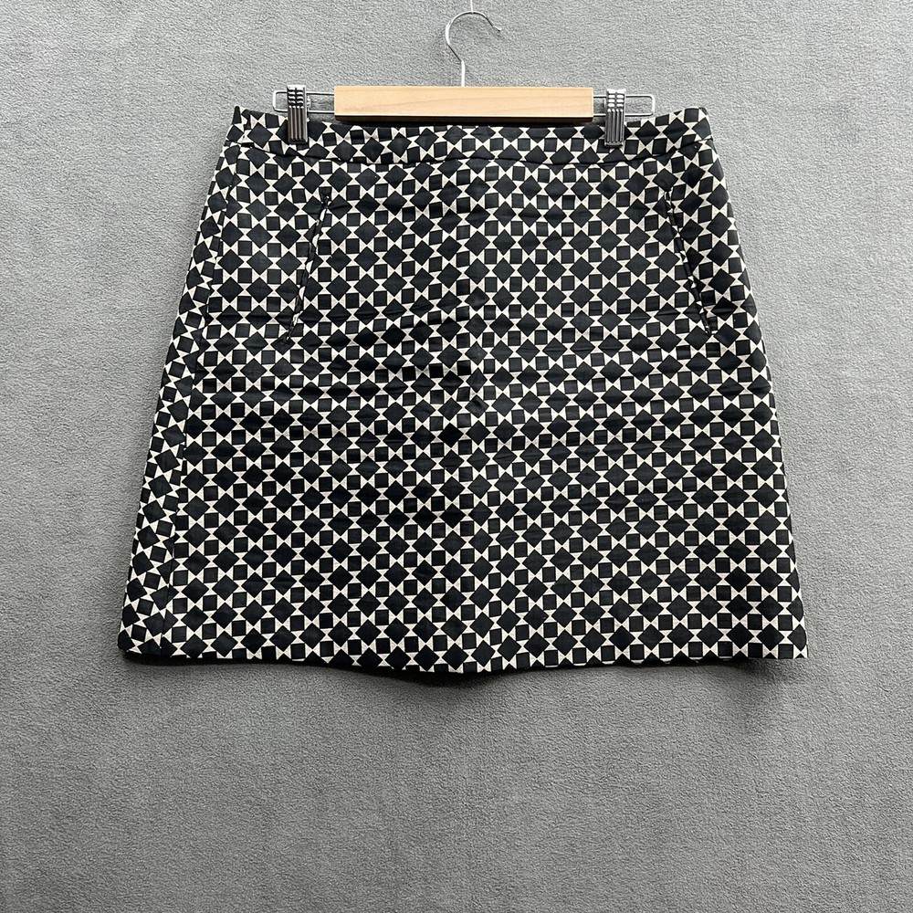 Halogen Skirt Women’s 12 Black Cream Geometric Straight Lined Zip Pockets