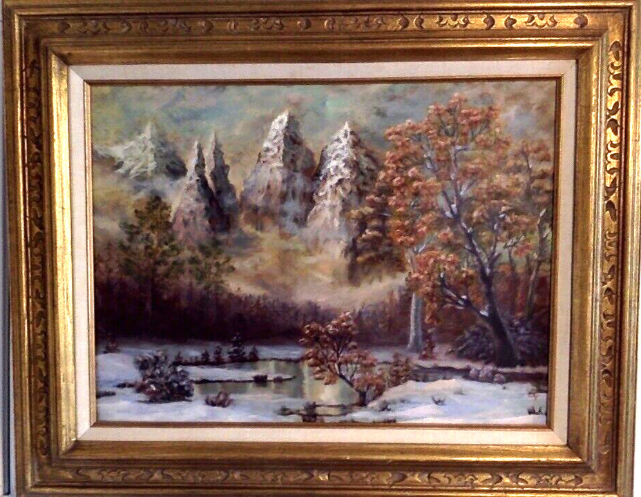 OIL on Canvas Painting Mountain Valley Landscape -  Signed & Framed