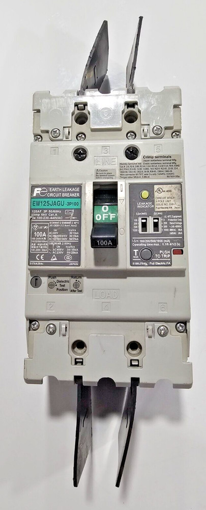 FUJI Electric Earth Leakage Circuit Breaker EW125JAGU - 3P 100 AMP