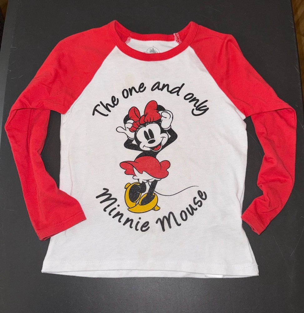 Disney Minnie Mouse Girls Long Sleeve Raglan Shirt XS 4 Red White