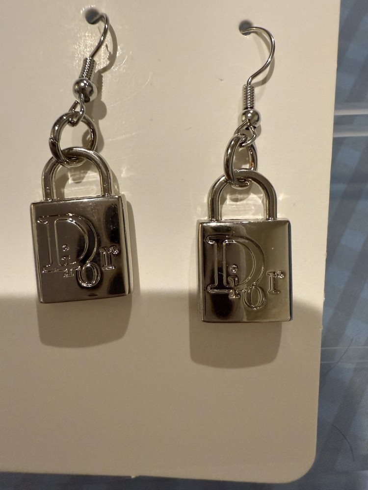Dior Zipper Pull Lock Charm Handcrafted Stud Earrings