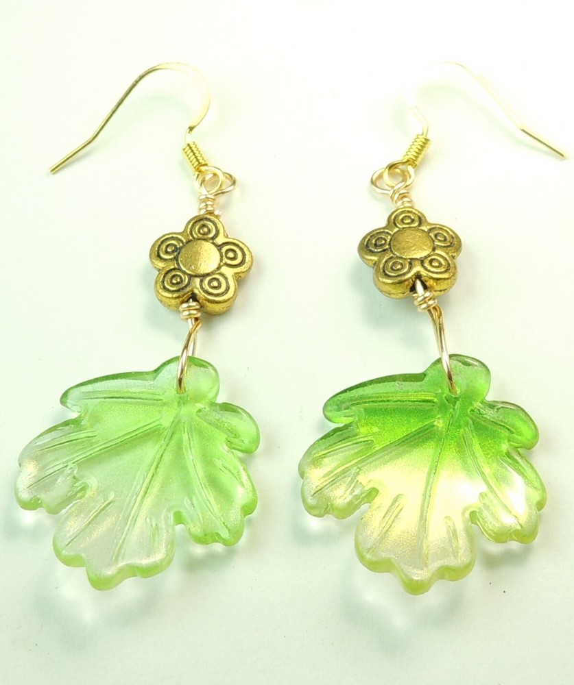 Acrylic Green & Yellow Earrings with Flower Handmade Jewelry