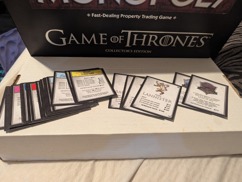 🐉💲 2015 Monopoly Game of Thrones Replacement Parts: 28 Title Deed Cards
