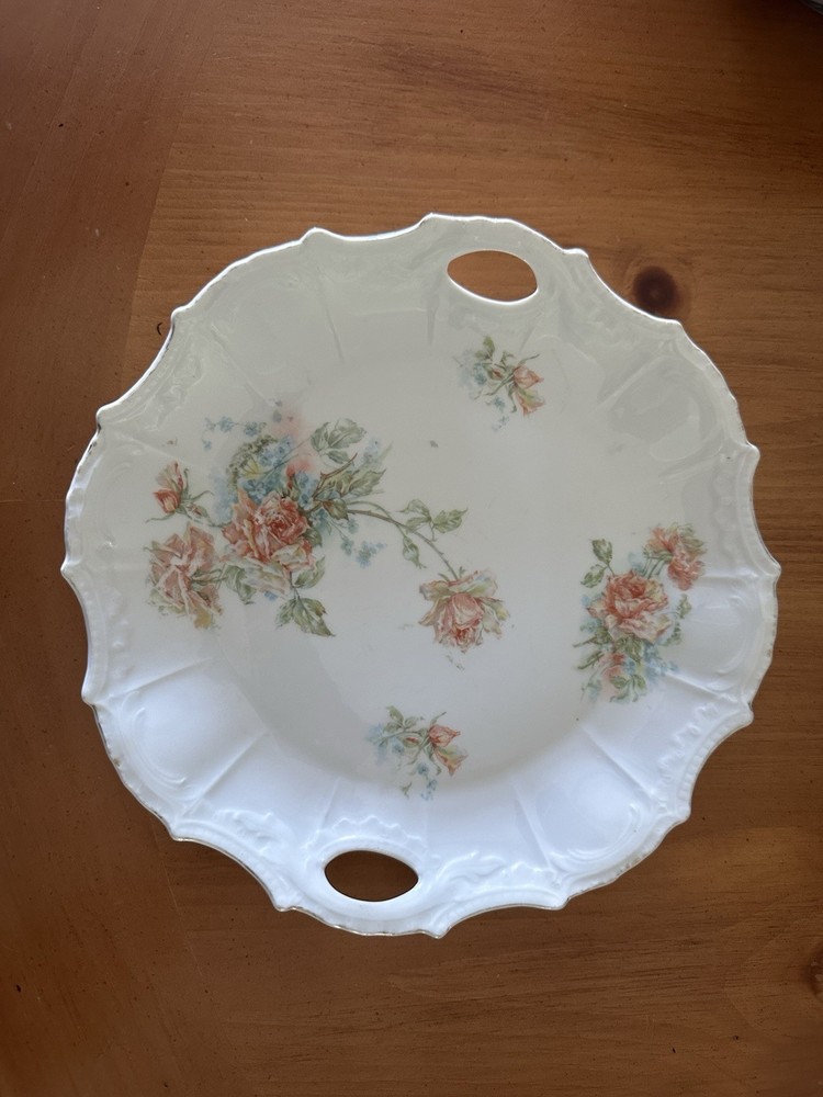 Vintage Porcelain Hand-Painted 10 In Cake Plate. Very Pretty! No Chips