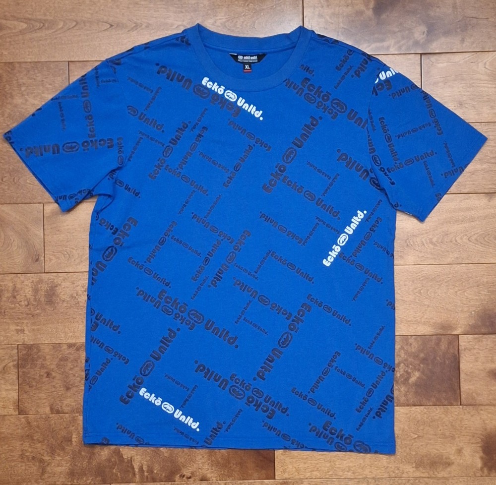 Ecko Unltd. Men's Blue All Over Graphic T-Shirt Size XL Short Sleeve Crew Neck