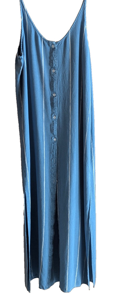 Cloth & Stone Women's Size L Slip Maxi Dress Button Front Blue/White Pin Stripe