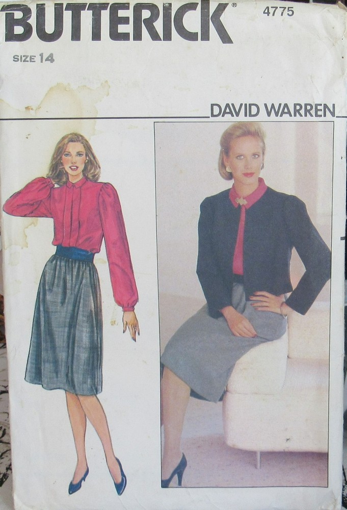 VTG Butterick 4775 David Warren Misses 14 B36 2pc Look Dress & Jacket Pattern UC