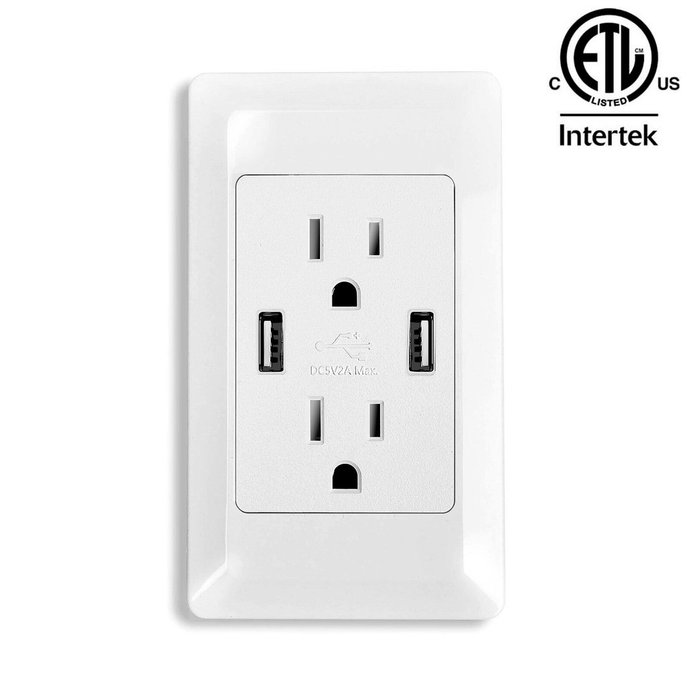 Dual USB Port Wall Socket Charger 15A AC Power Receptacle Outle Commercial Grade-image