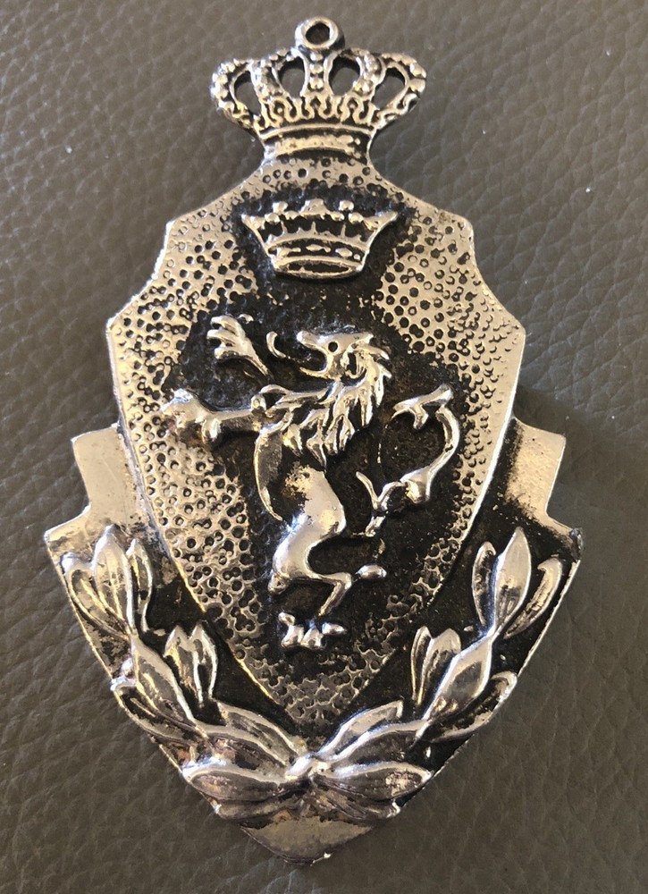 Vintage Lion Shield Brooch / Heraldic Lion Crest Pin