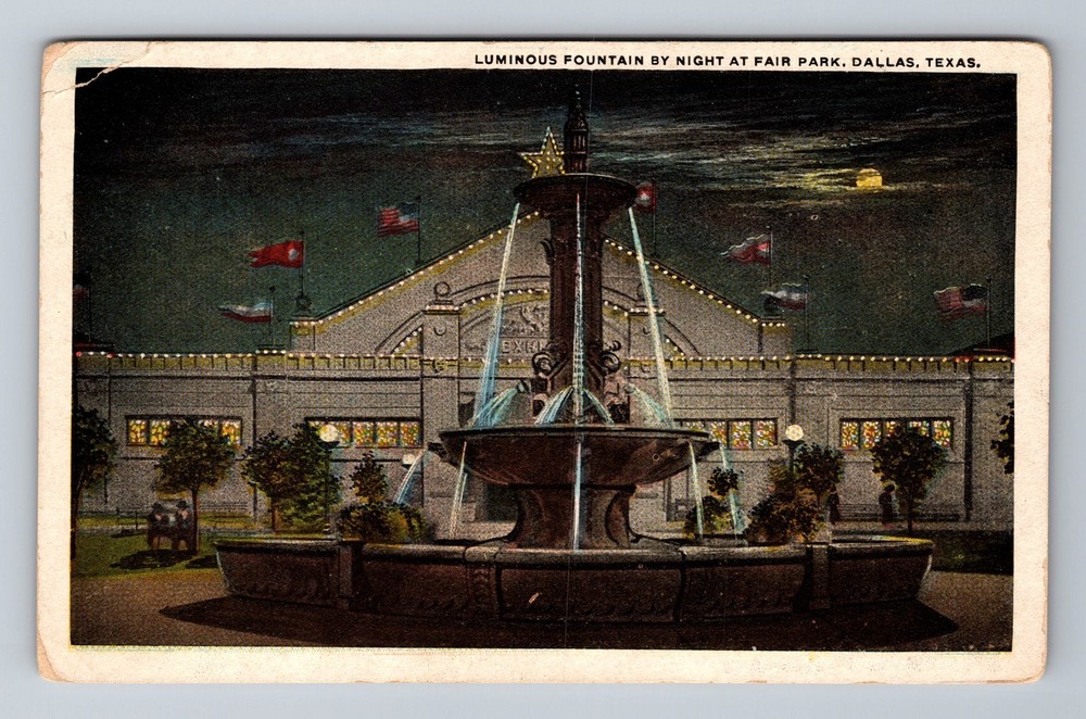 Dallas TX-Texas, Luminous Fountain By Night At Fair Park, Vintage Postcard