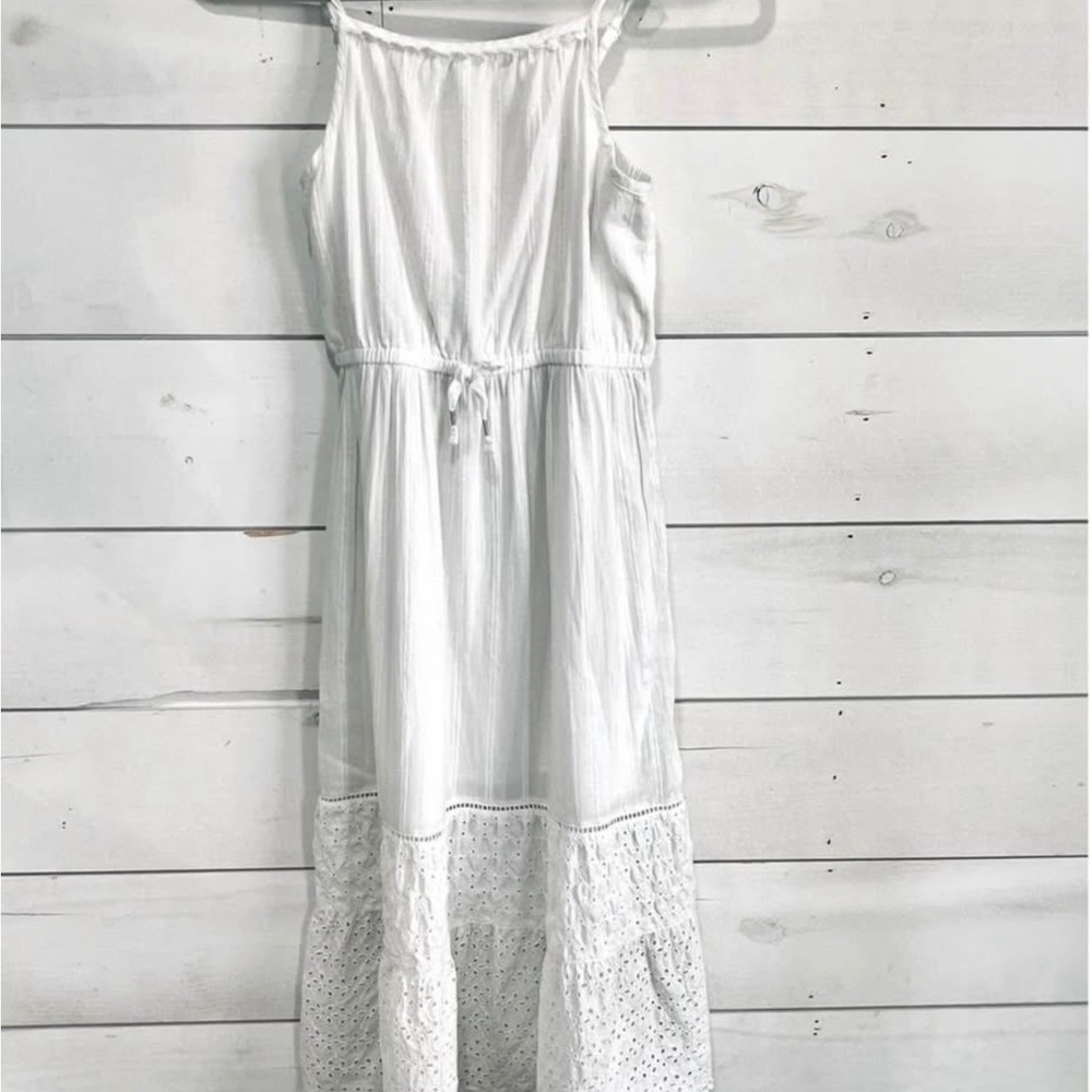 Cat & Jack Girls White Eyelet Lace Maxi Dress Adjustable Straps Size L 10/12