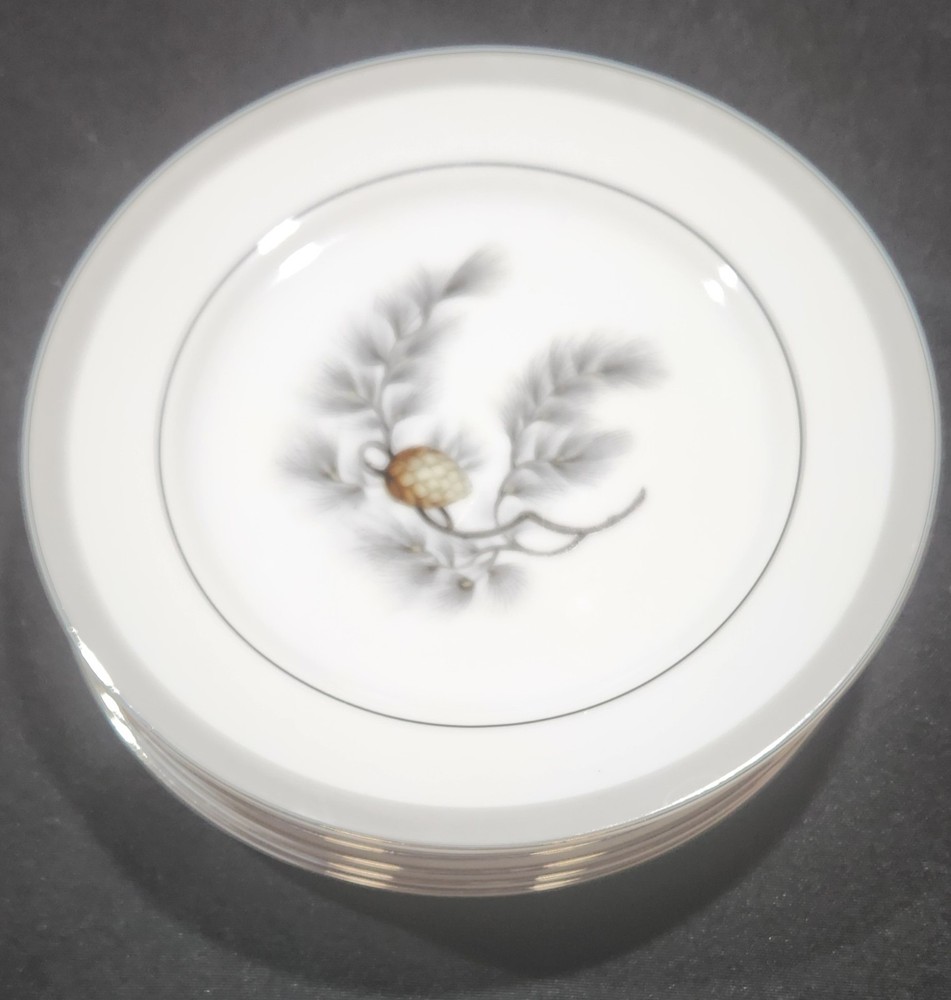 Kent China Silver Pine 6.5 Inch Bread & Butter Plates Vintage Set of 6