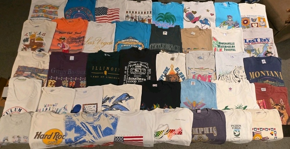 LOT OF 40 Vintage T Shirts Adult Graphic Single Stitch Destinations 80's 90's