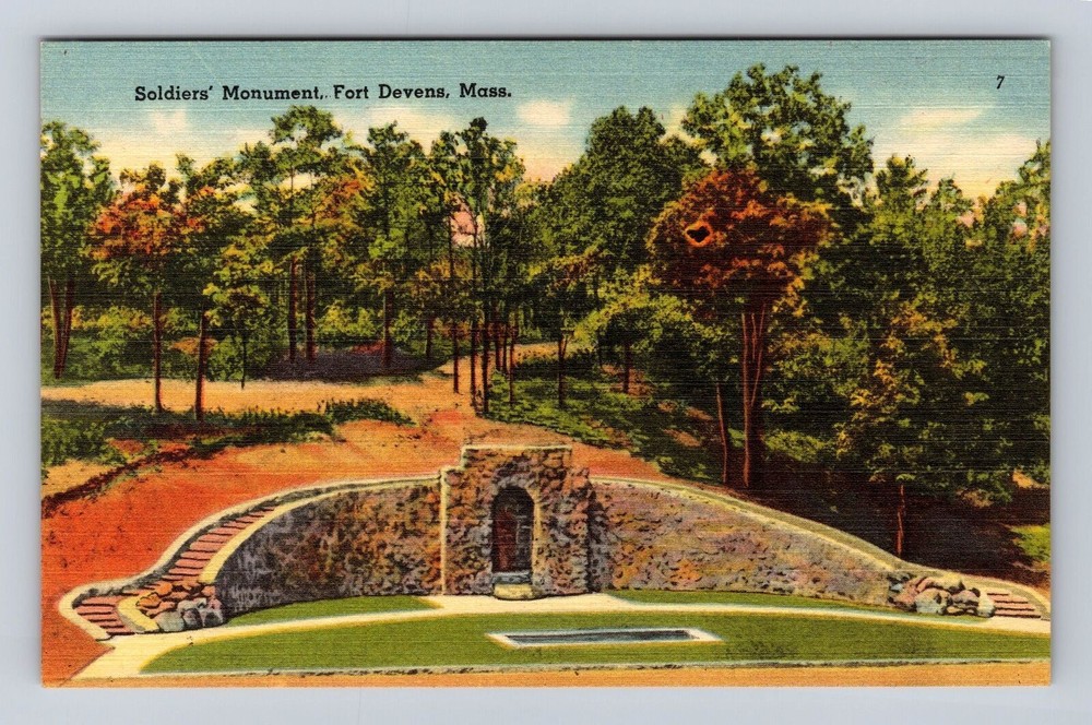 Fort Devens MA- Massachusetts, Soldiers Monument, Antique, Vintage Postcard