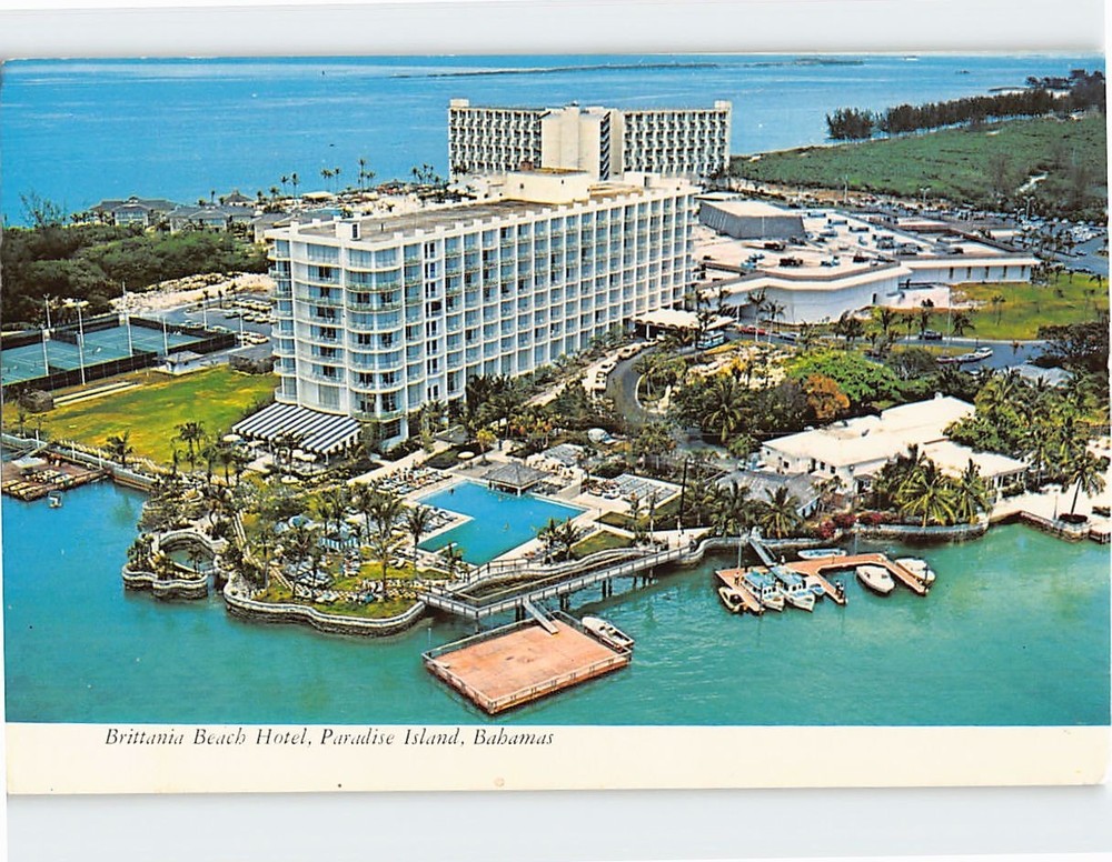 Postcard Aerial View Brittania Beach Hotel Paradise Island Bahamas