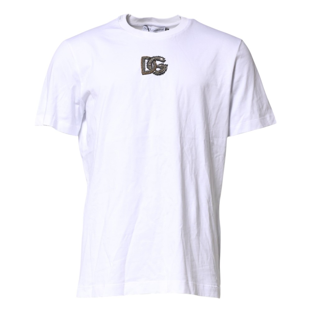 DOLCE & GABBANA T-shirt White Cotton DG Logo Embroidery Men IT48/US38/M 900usd