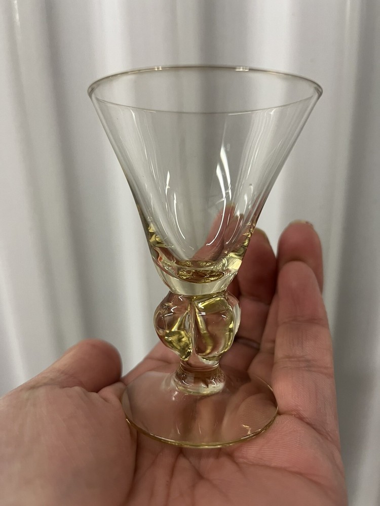5 (not Pictured) SKRUF Gold by Swedish, Shot Glasses Four Lobe Stem Footed MCM