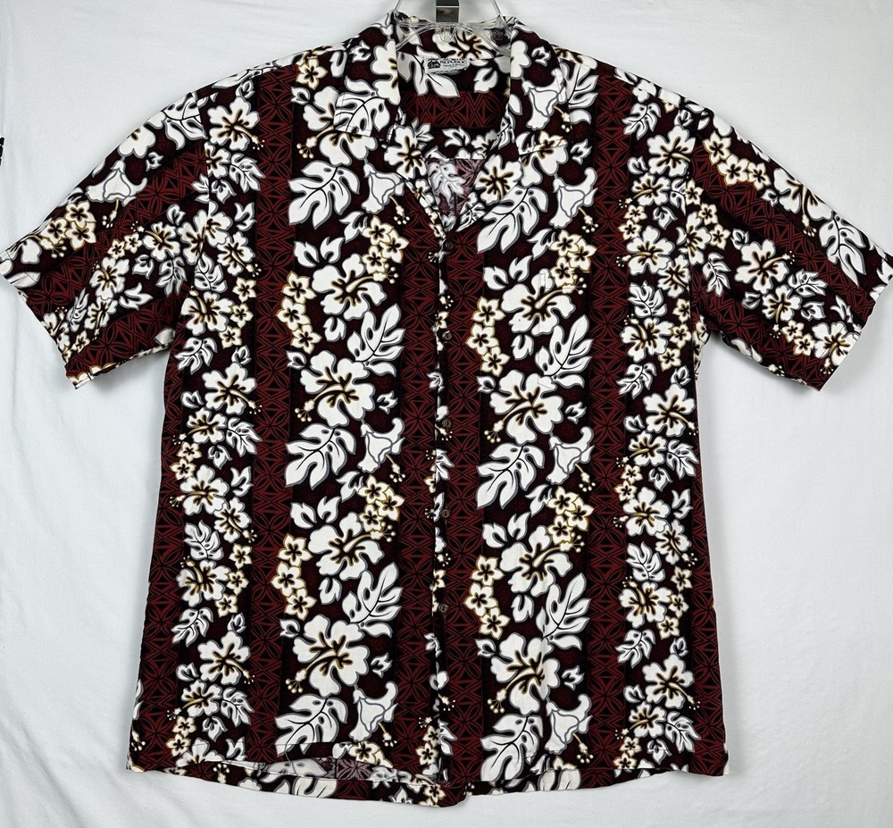 Aloha Republic Hawaiian Shirt Mens 2XL Red Floral Made in Hawaii USA Camp Collar