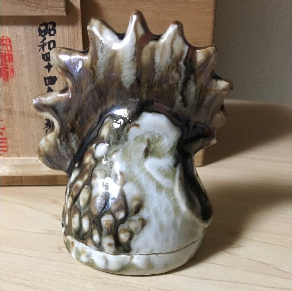 Japanese Pottery Incense Container Case Chicken Vintage Ceramic Kogo Box 3.3 in