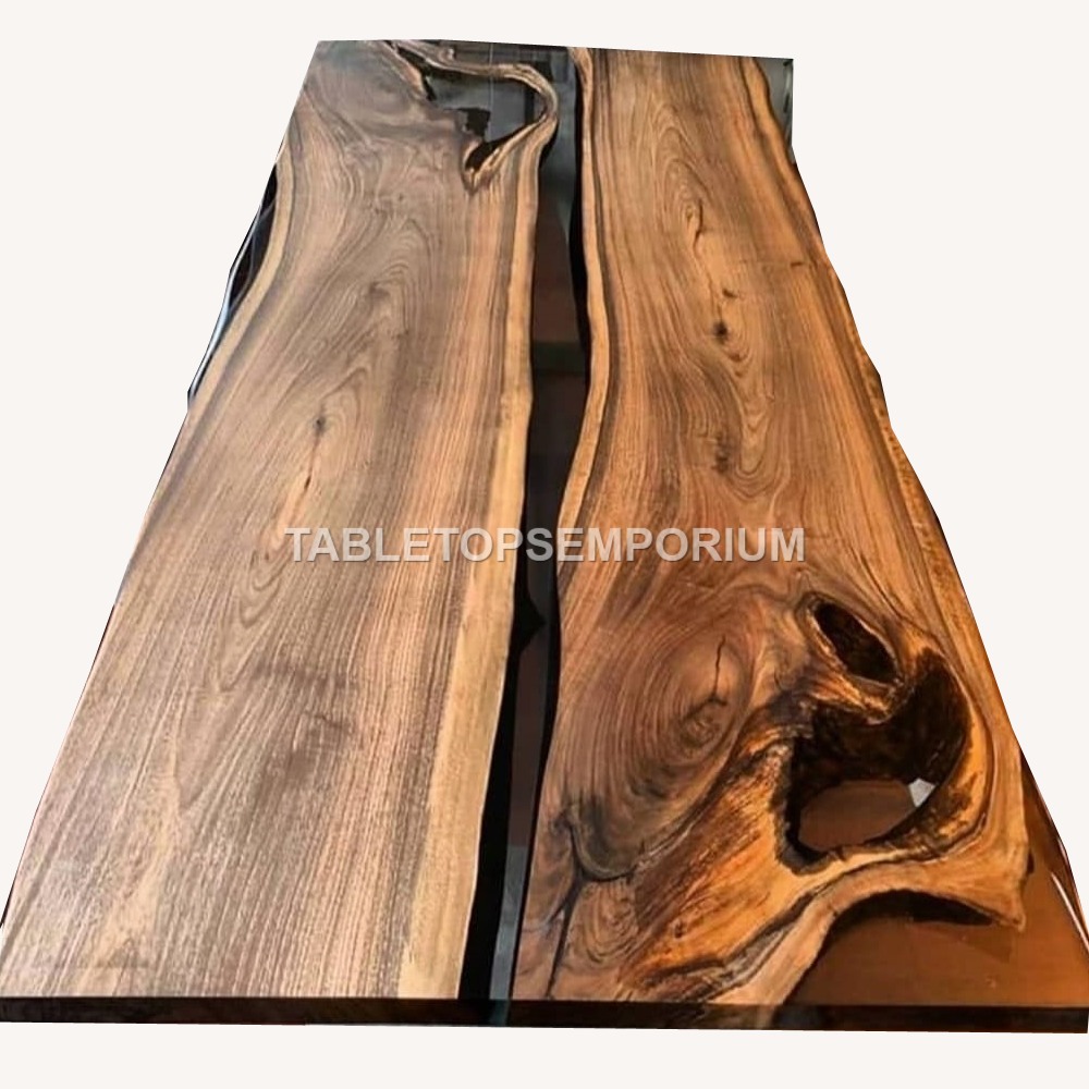 Handmade Epoxy Black Resin River Table with Acacia Wood Live Edge Design