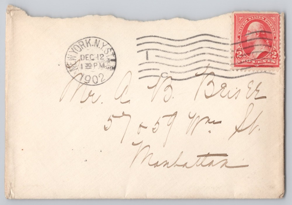 New York, NY Machine-cancel cover, 2c Washington stamp, hand-addressed 1902