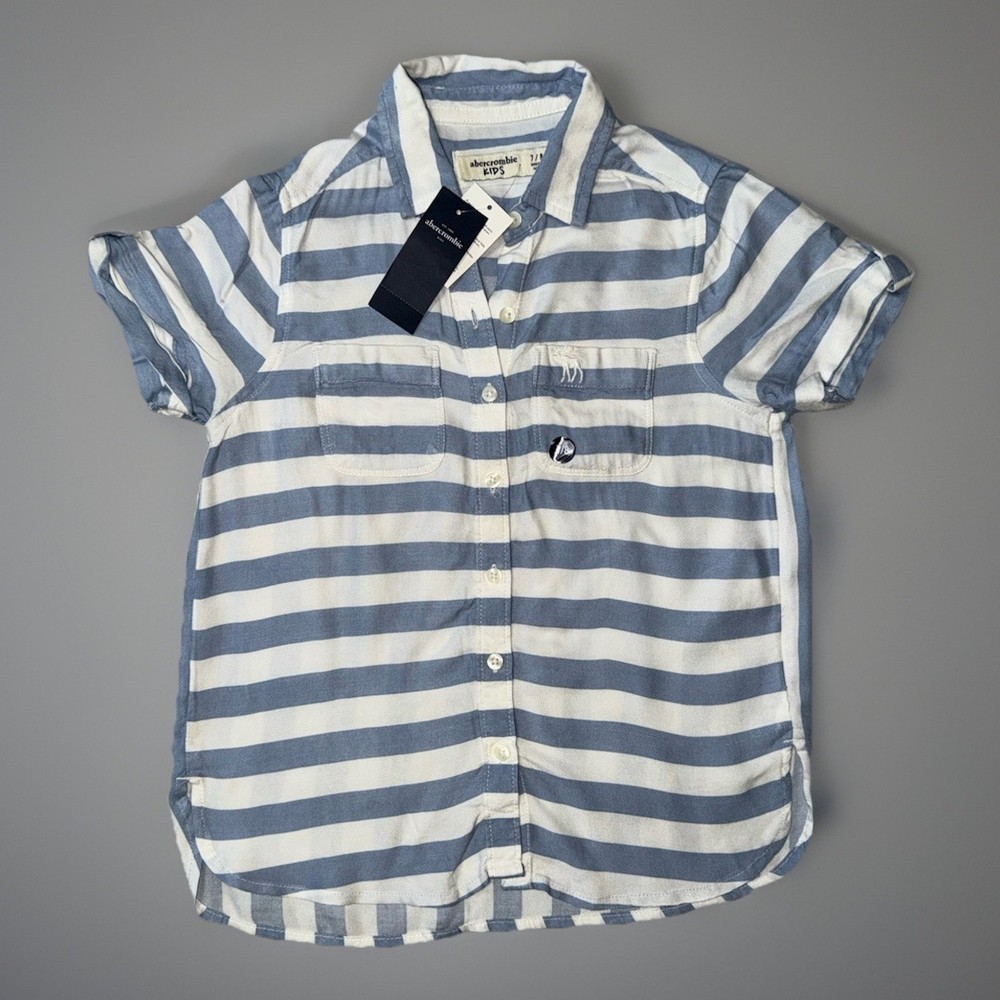 NWT Abercrombie Kids Blue And White Striped Button Up Shirt Girls Size 7/8