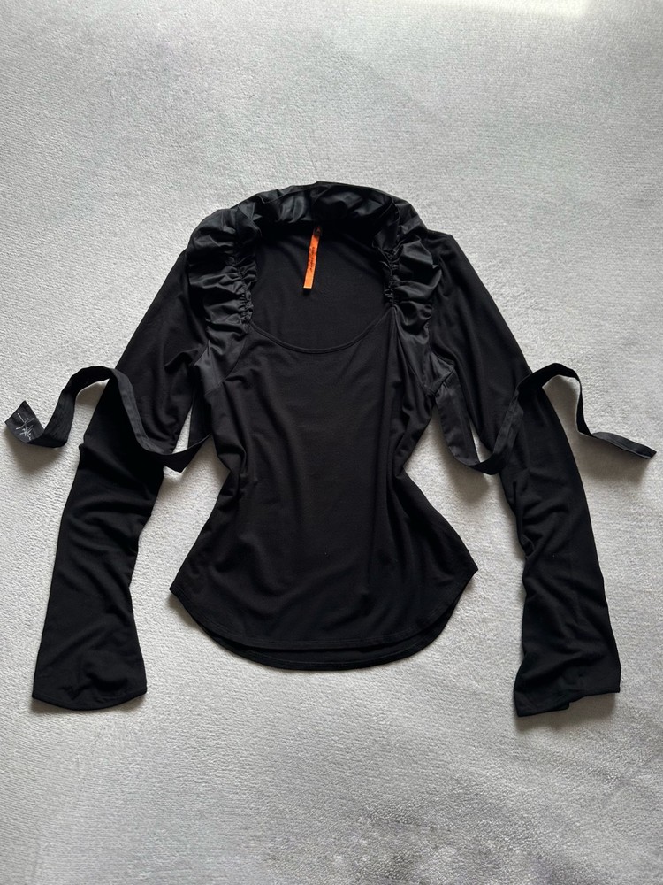00s Cop Copine Y2K Avant-Garde Ruffle Black Blouse Size S