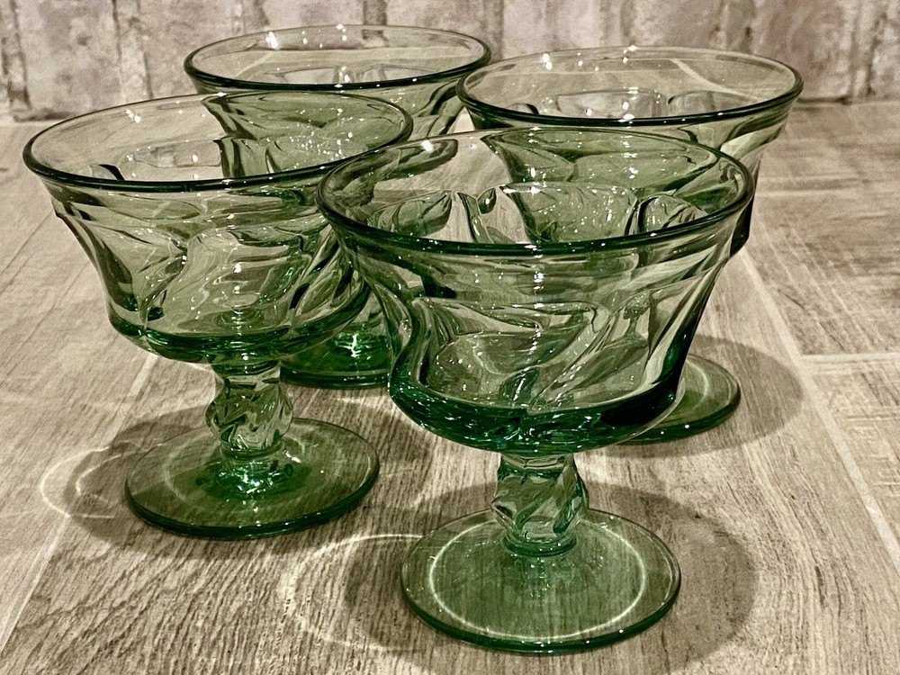 Vintage Fostoria Jamestown Green Champagne/Sherbert Glasses, set of 4