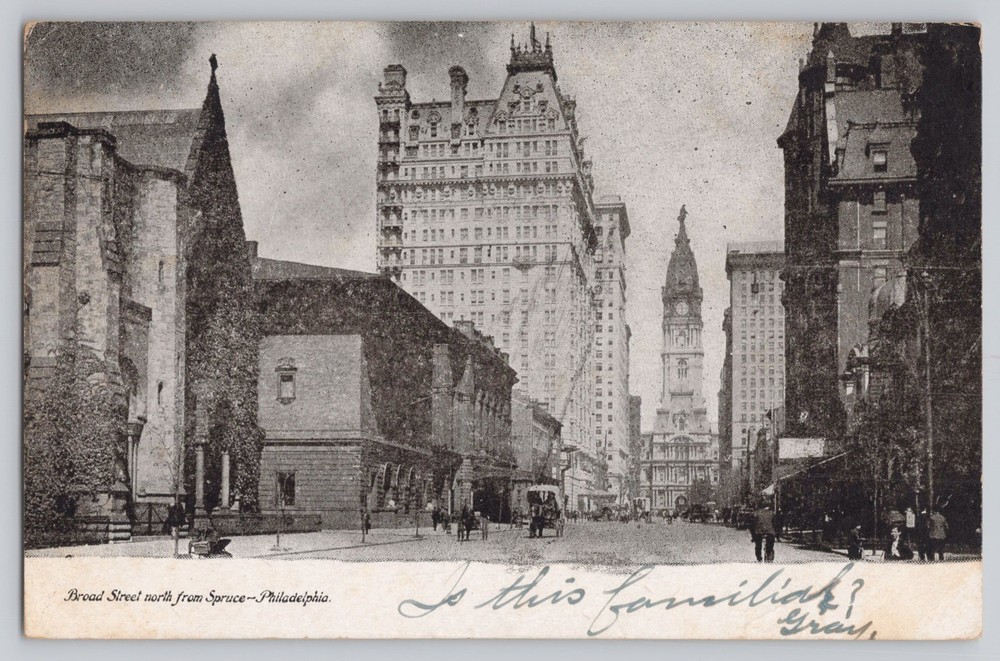 Philadelphia PA Street View Broad Street North from Spruce 1907 Antique Postcard