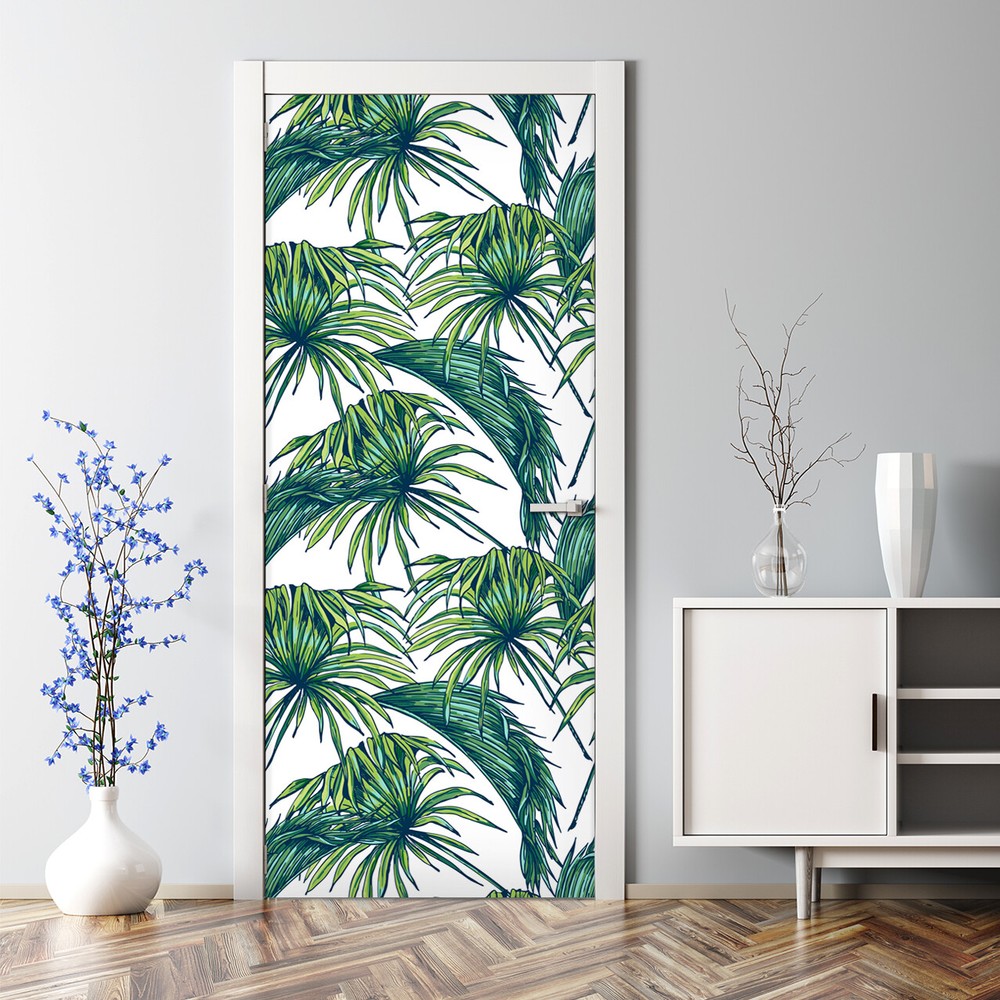 Tropical jungle removable Door sticker Watercolour botanical wall self adhesive