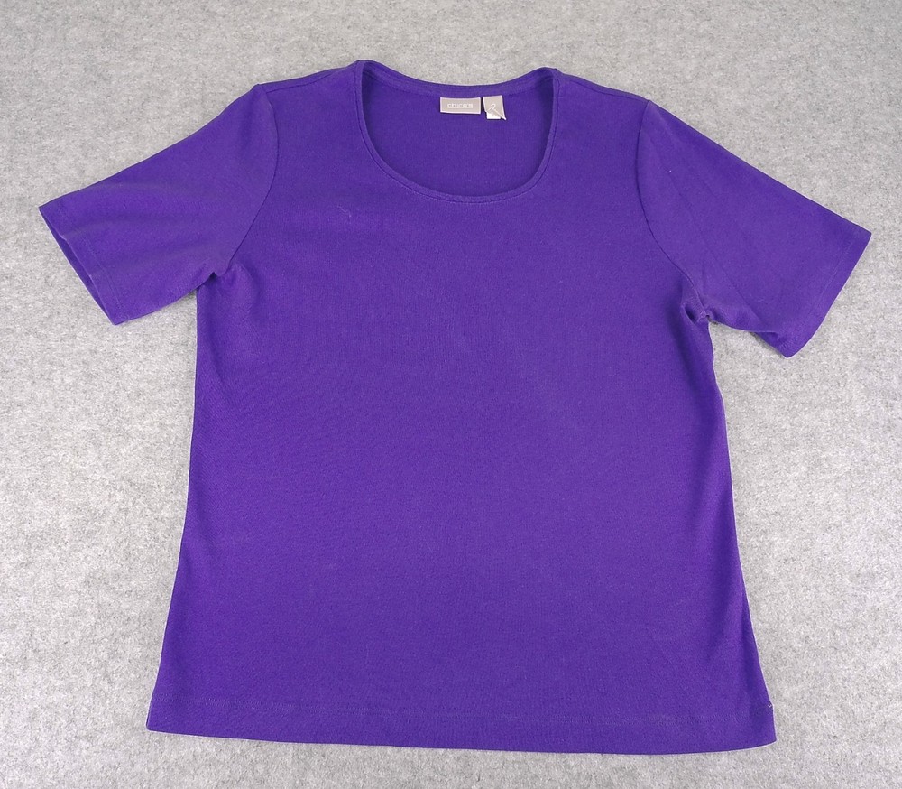 Chico's Purple Knit Top Size 2 Short Sleeve Stretch Casual Women's Shirt