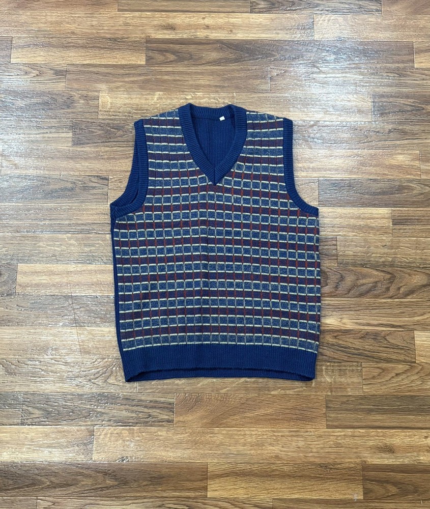 Vintage Unbranded Plaid Sweater Vest Men’s Medium Knit Preppy Layering Piece