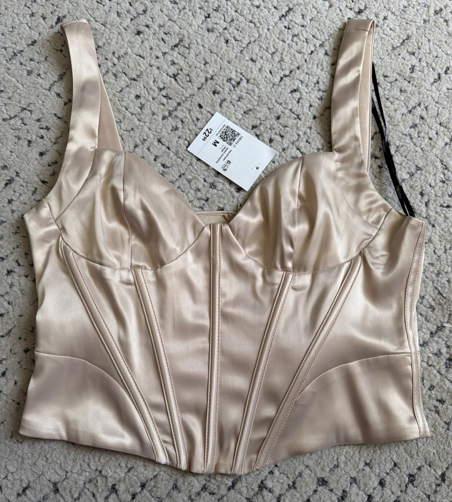 Forever 21 Satin Zip Up Corset Crop Top Large
