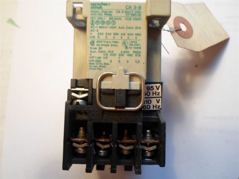 For Parts: SPRECHER & SCHUH CONTACTOR CA 3-9-10 Motor Starter with O/L relay