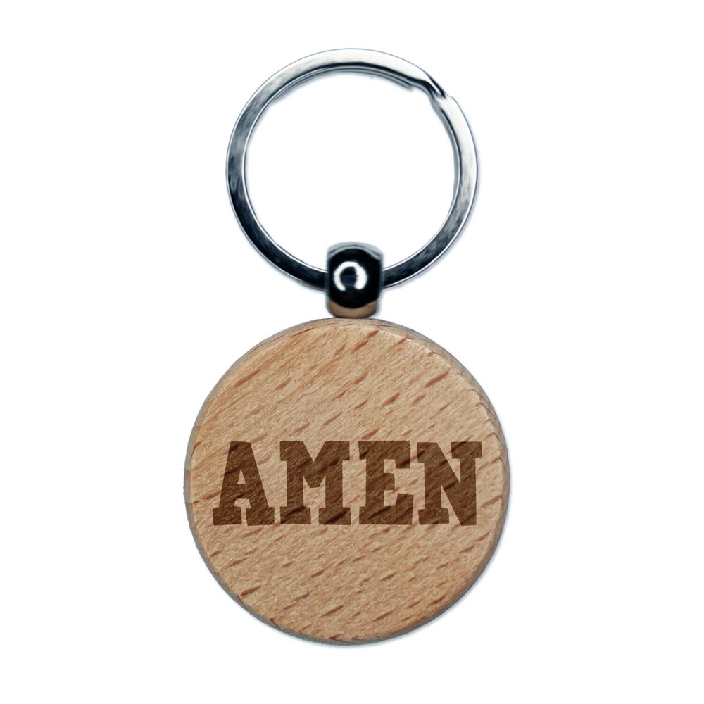 Engraved Wood Prayer Keychain Amen Fun Text Charm