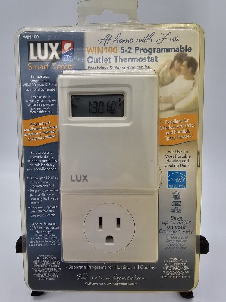 Lux Smart Temp Win 100 Series, 5-2 Programmable Outlet Thermostat NEW SEALED