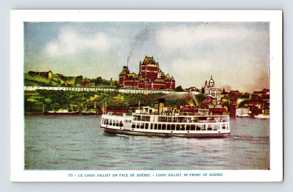 Vintage Lithograph Postcard Louis Jolliet Ferry in Front of Quebec City